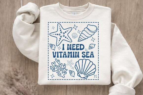 Beach Vibes Vitamin Sea T-Shirt Design: A Retro Coastal Asset