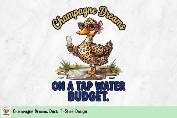 Champagne Dreams Duck T-Shirt Design: Quirky Visual Appeal