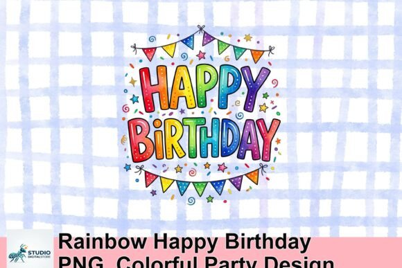 Colorful Party Design: A Vibrant Rainbow Happy Birthday PNG