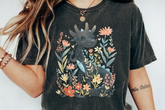 Cute Dragon Floral Garden Design Png: A Creative Asset