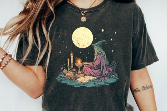 Enchanting Witchy Moon Ritual Floral Design PNG