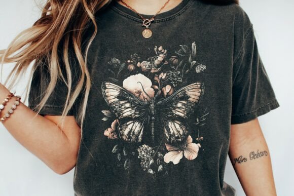 Gothic Butterfly Floral Design PNG