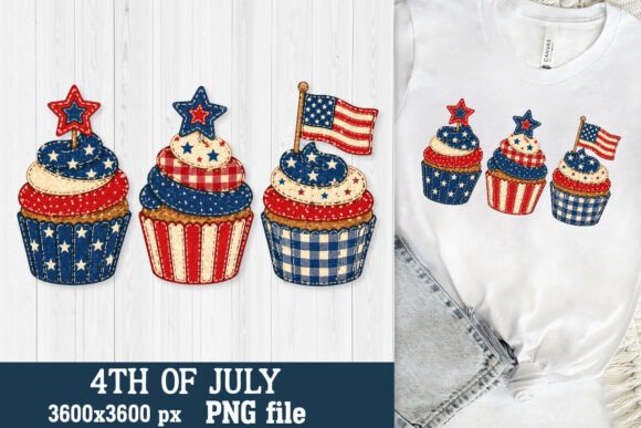 Patriotic Patchwork: 4th of July Cupcake PNG Design