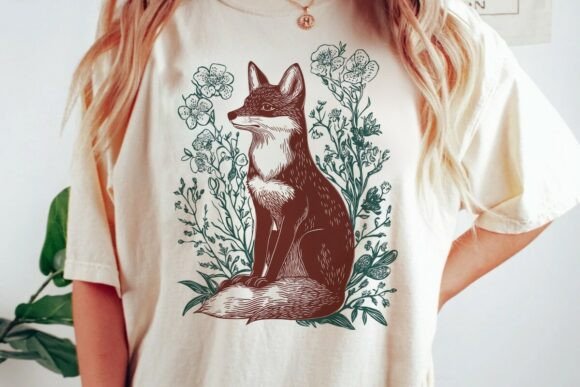 Red Fox Forest Flowers Design PNG: Nature-Inspired Visual Assets
