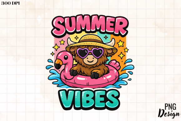 Summer Vibes Highland Cow PNG Design